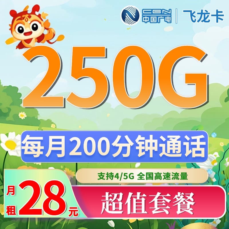 广电飞龙卡28元250G+200分钟 - 卡世界号卡官网-卡世界号卡官网