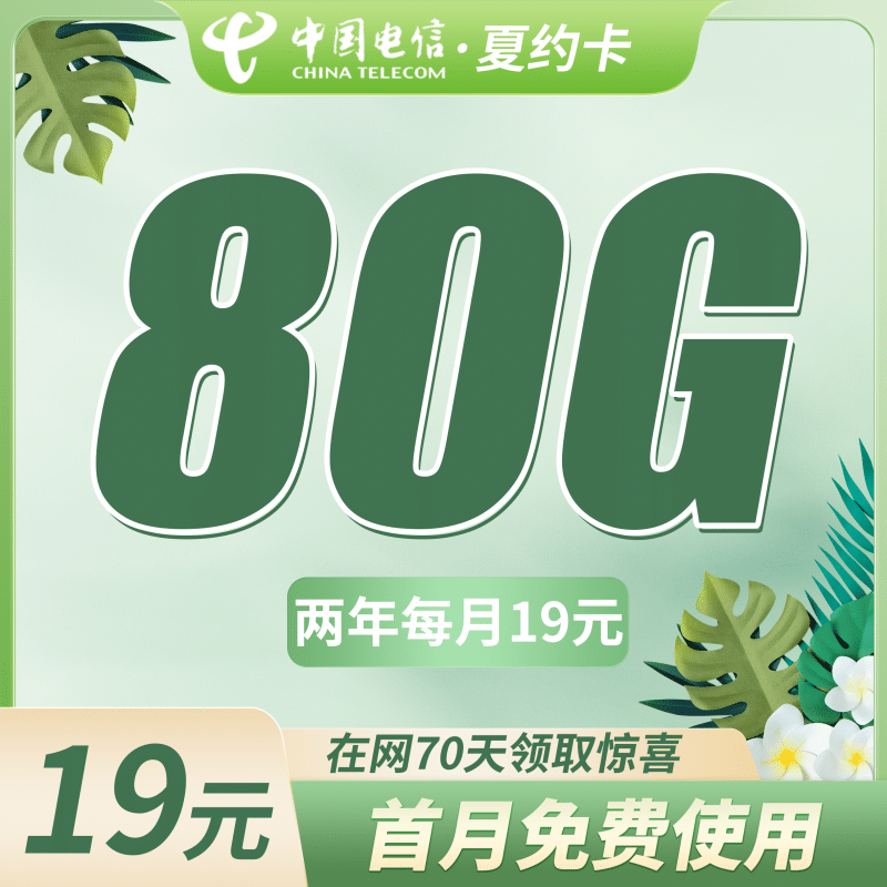 电信夏约卡19元80G+首月免费！-卡世界号卡官网