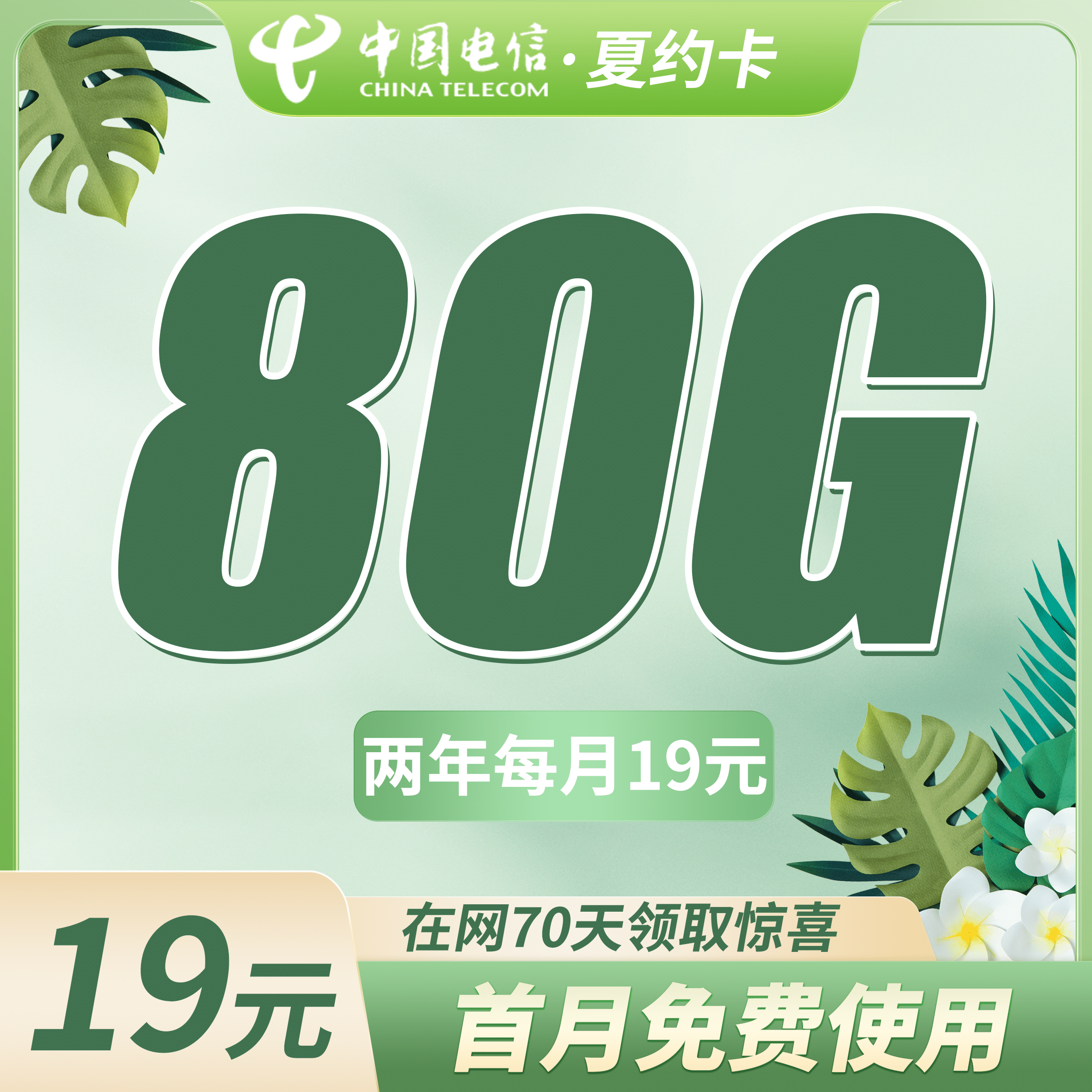 电信夏约卡19元80G+首月免费！ - 卡世界号卡官网-卡世界号卡官网