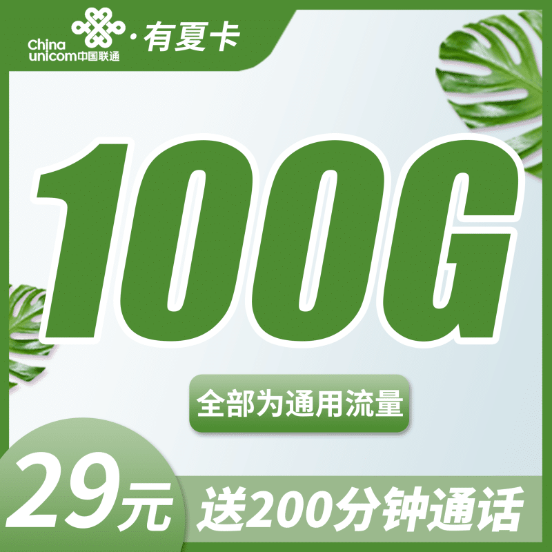 联通有夏卡29元100G+200分钟+长期套餐！-卡世界号卡官网